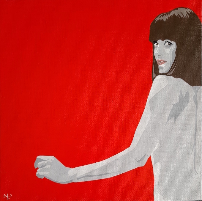 Buy An Original Painting of a Pretty Nude Woman with Dark Hair on a Red Background