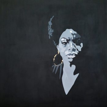 Buy an Original Painting of Nina Simone in Black and Grey and White with Real Gold Leaf